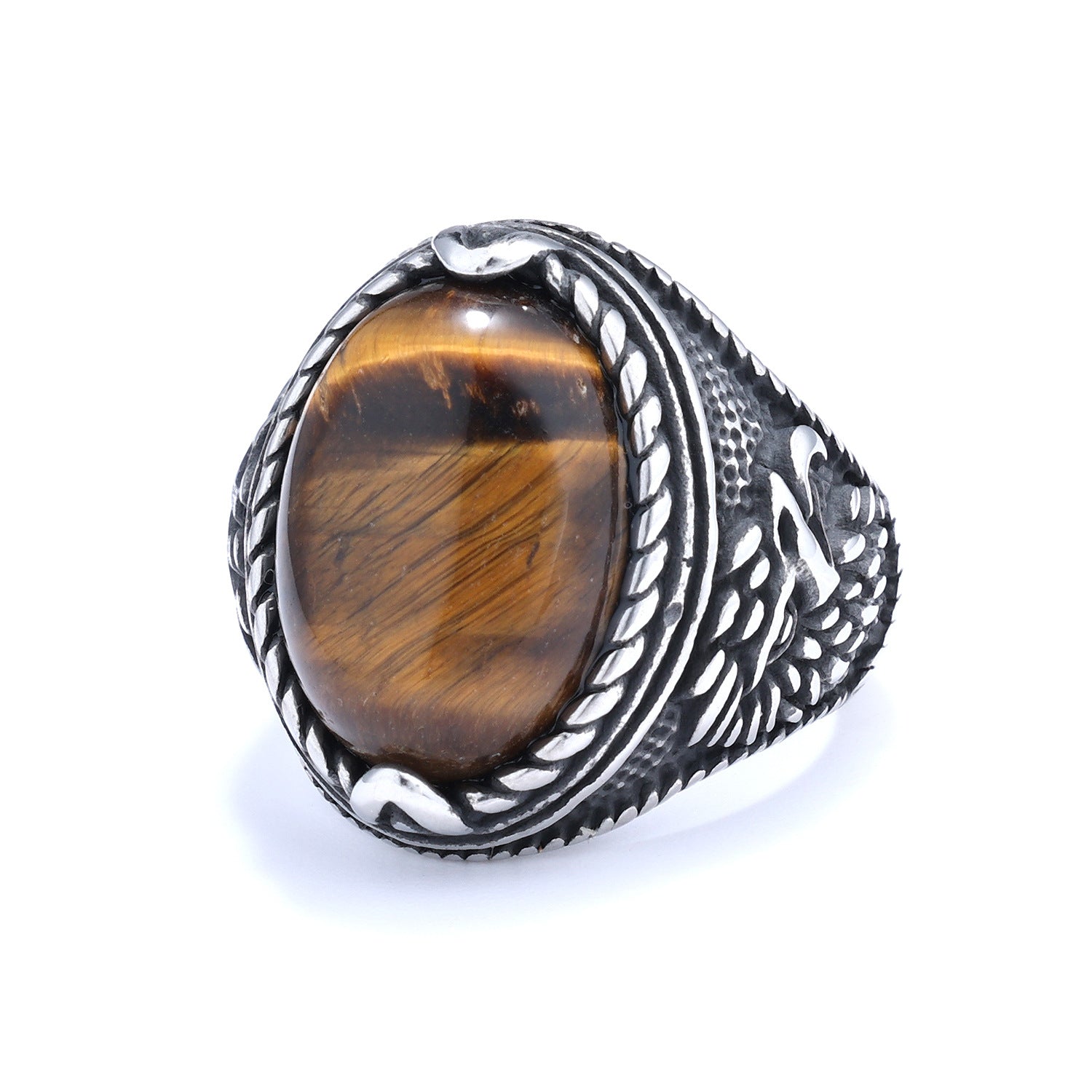 Men’s Turquoise Tiger Eye Ring – Stainless Steel Statement Ring
