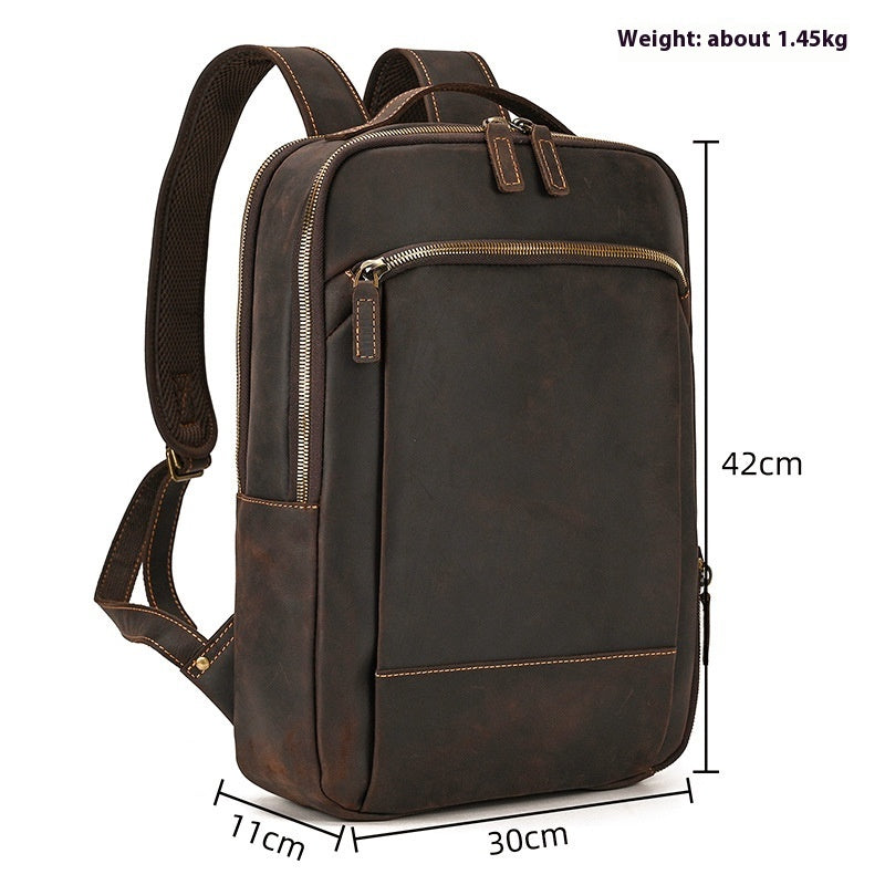 Large Capacity Crazy Horse Leather Backpack – Genuine Leather Outdoor Travel Rucksack