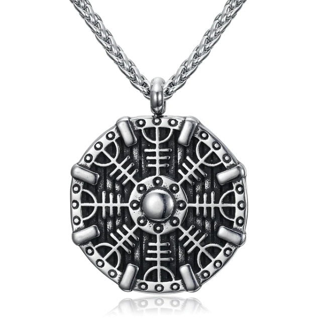 Vintage Nordic Rune Necklace for Men – Stainless Steel Viking Elder Futhark Pendant Amulet