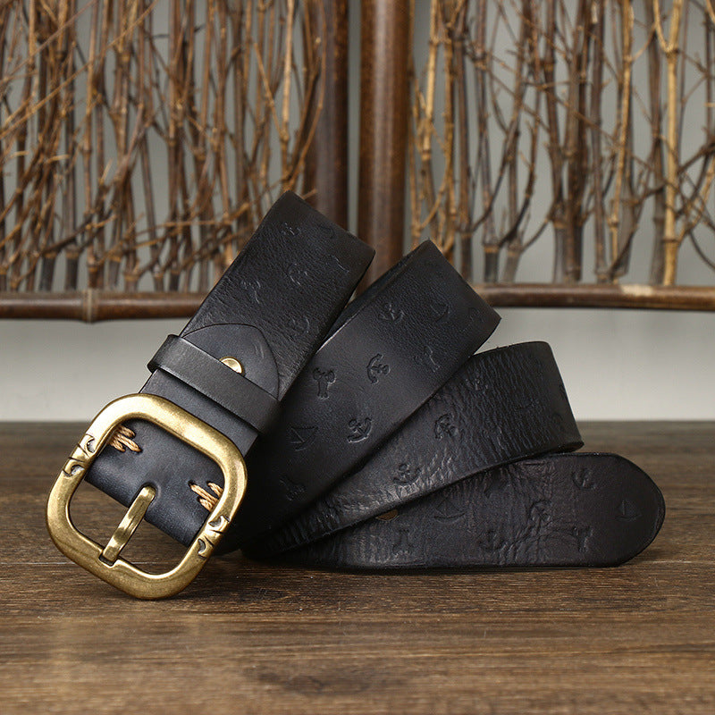 Men’s Korean-Style Patterned Leather Belt – Casual Fashion Waist Belt