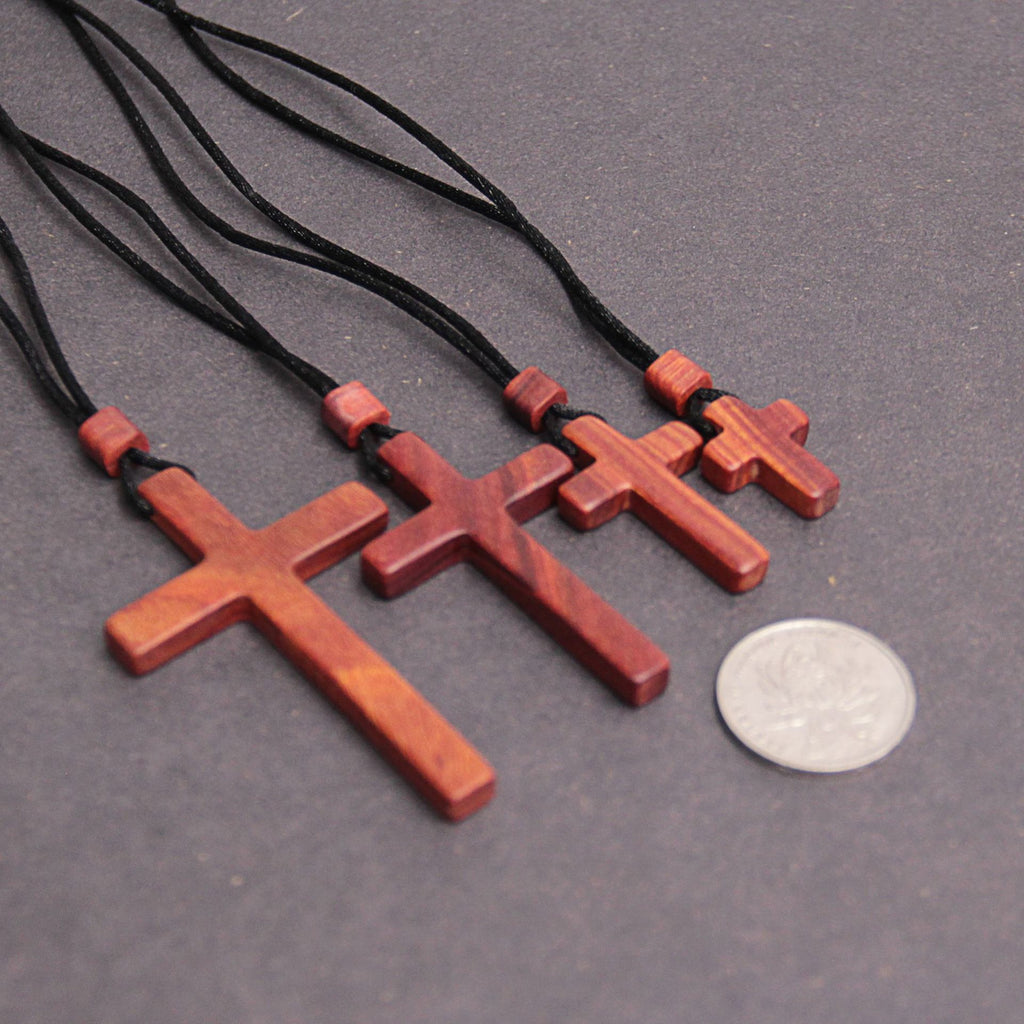 Solid Red Sandalwood Crucifix Cross Pendant Necklace Christian Jewellery Gift