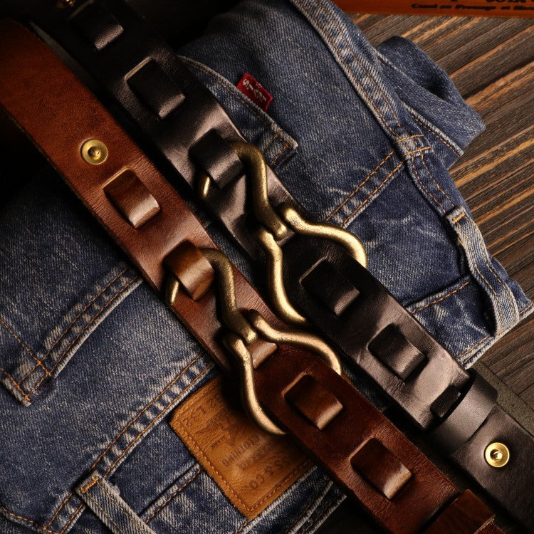 Men’s Handcrafted Woven Hemp Belt – Solid Copper Buckle Vintage Style