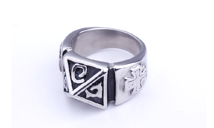 Men’s Gothic Sanskrit Pyramid Ring – Stainless Steel Cross Hip Hop Rock Statement Band