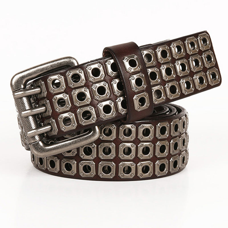 Genuine Leather Studded Cowboy Punk Belt – Heavy Metal Rivet Jeans Belt for Men