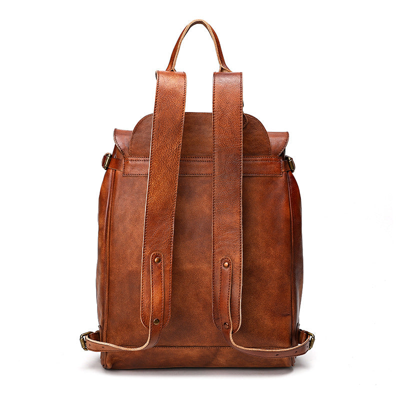 Men’s Vegetable Tanned Cow Leather Backpack – Large Capacity Vintage Laptop Travel Bag