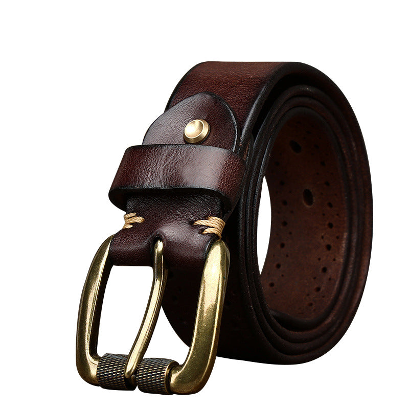 Vintage Genuine Cowhide Leather Men’s Belt – Luxury Pin Buckle Jeans Belt