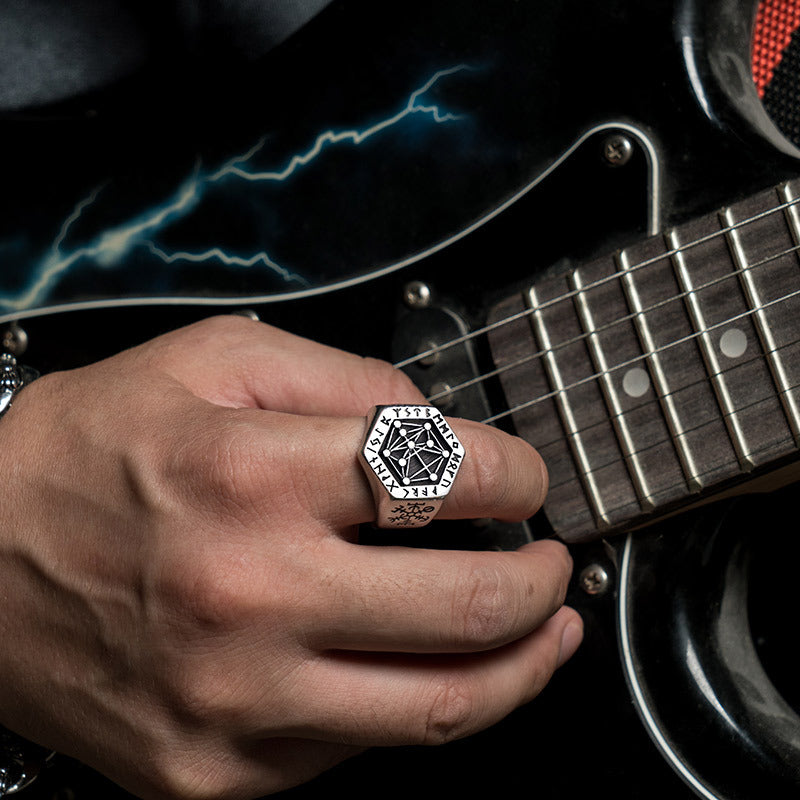 Kabbalah Tree of Life Signet Ring – Titanium Stainless Steel Viking Rune Ring