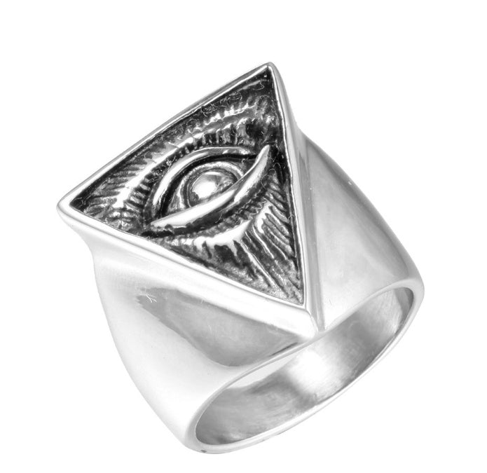 Men’s All Seeing Eye Ring – Titanium Steel Masonic Illuminati Statement Band