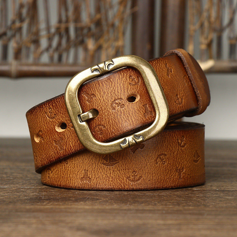 Men’s Korean-Style Patterned Leather Belt – Casual Fashion Waist Belt