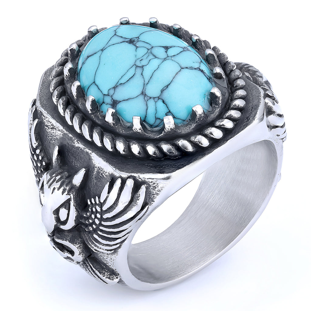 Men’s Turquoise Tiger Eye Ring – Stainless Steel Statement Ring
