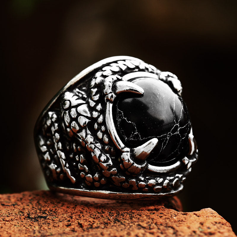 Men’s Snake Casting Ring – Titanium Steel Inlaid Black Turquoise Statement Band