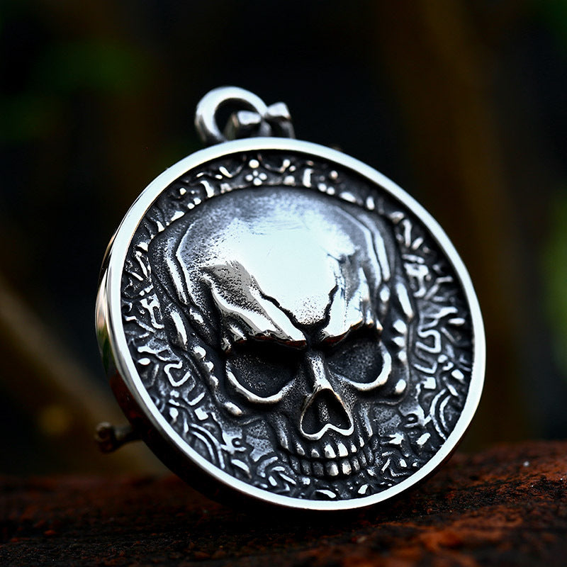 Hip-hop Punk Stainless Steel 2 Side Skull for Women Men Rock Cool Domineering Skeleton Pendant Necklace Boyfriend Jewelry