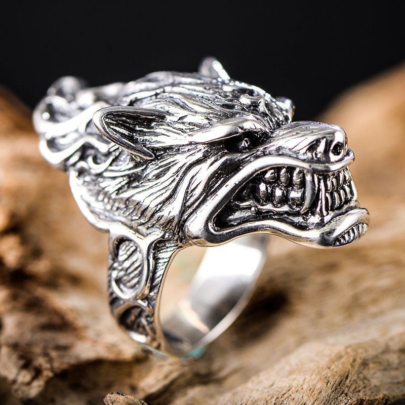 Men’s 925 Silver Wolf Head Ring – Bold Rugged Statement Ring
