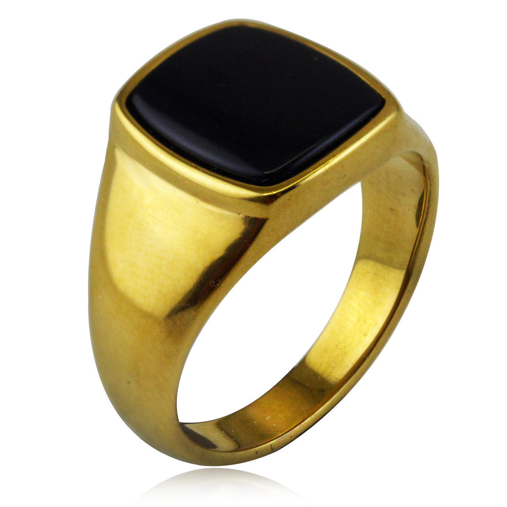 Men’s Tiger Eye Signet Ring – Gold Titanium Steel Stainless Steel Statement Band