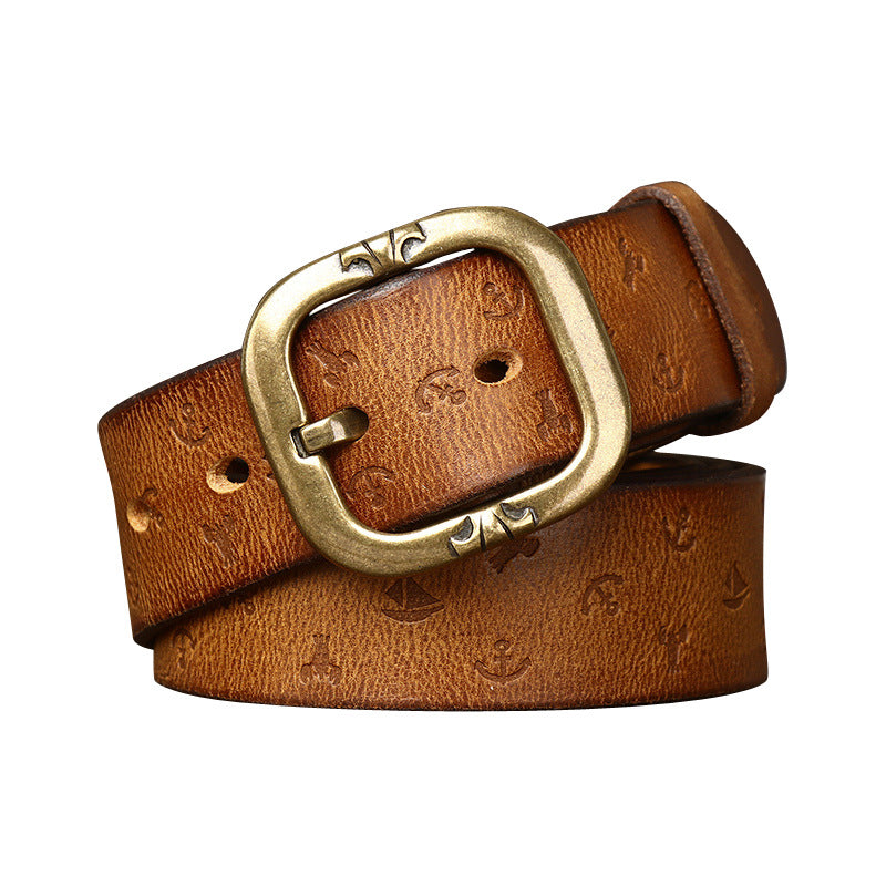 Men’s Korean-Style Patterned Leather Belt – Casual Fashion Waist Belt