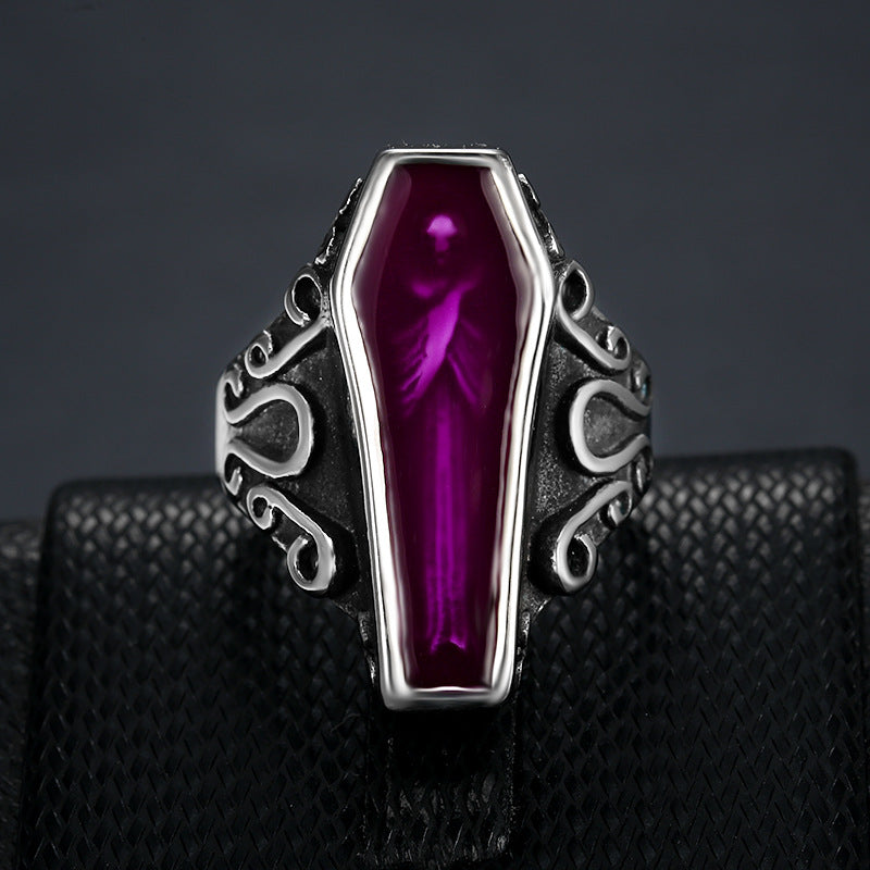 Men’s Vampire Coffin Ghost Titanium Steel Ring – Gothic Punk Statement Jewellery