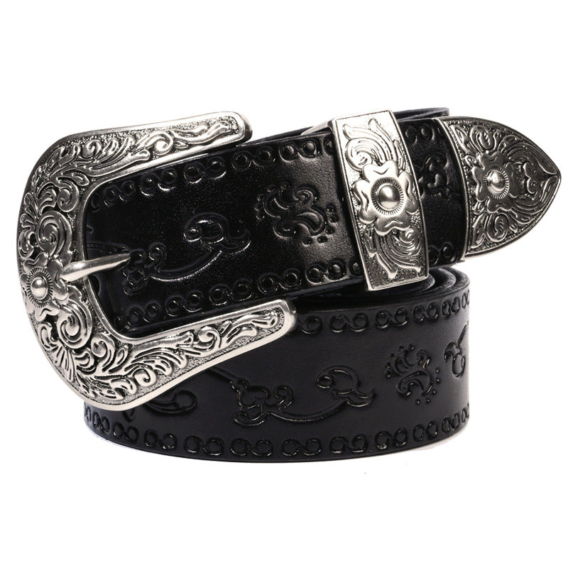 Embossed First Layer Cowhide Men’s Belt – Mongolian Style Carved Leather Belt