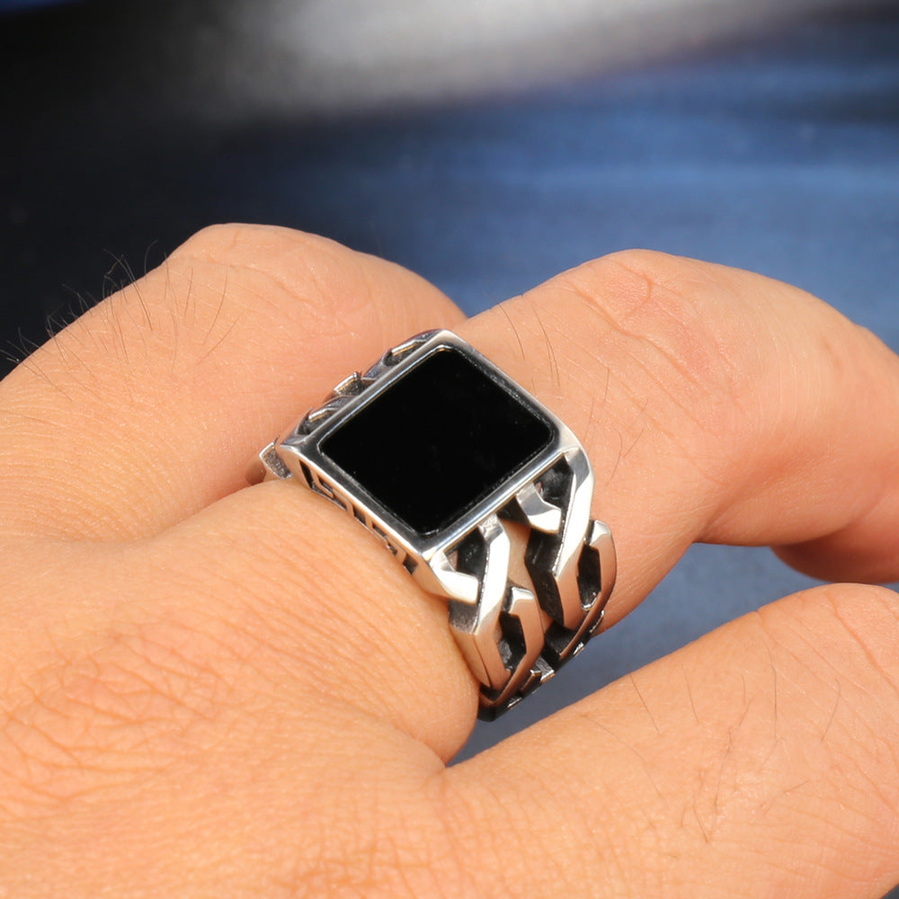 Men’s Black Epoxy Titanium Steel Punk Ring – Gothic Biker Statement Band