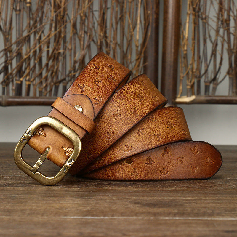 Men’s Korean-Style Patterned Leather Belt – Casual Fashion Waist Belt