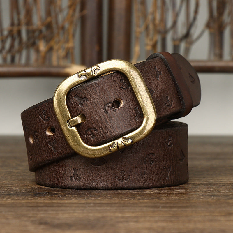 Men’s Korean-Style Patterned Leather Belt – Casual Fashion Waist Belt