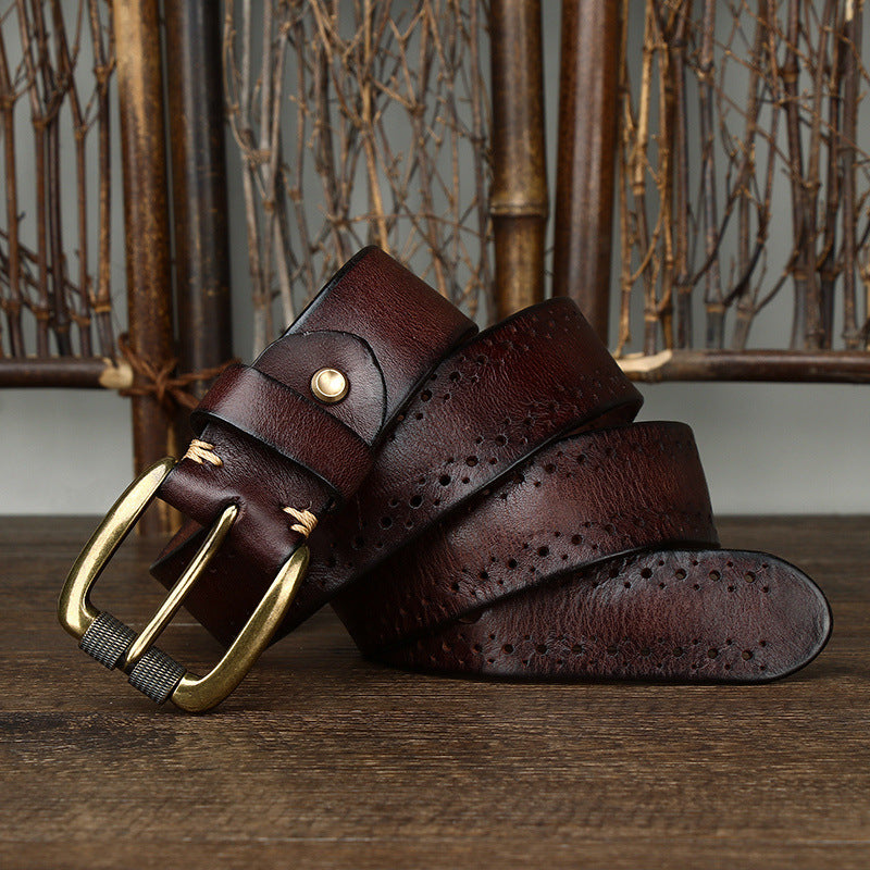 Vintage Genuine Cowhide Leather Men’s Belt – Luxury Pin Buckle Jeans Belt