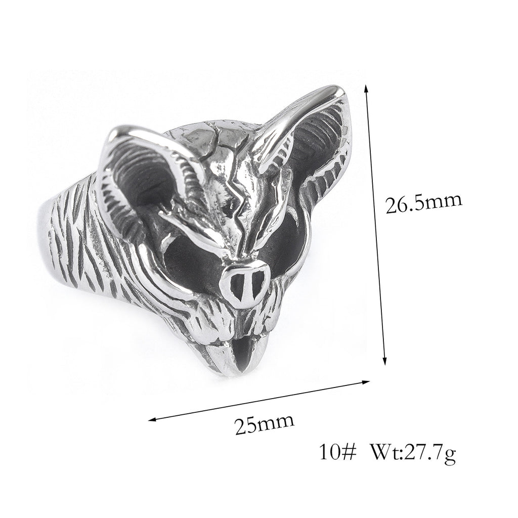 Skull Cat Stainless Steel Ring – Gothic Undead Animal Statement Ring