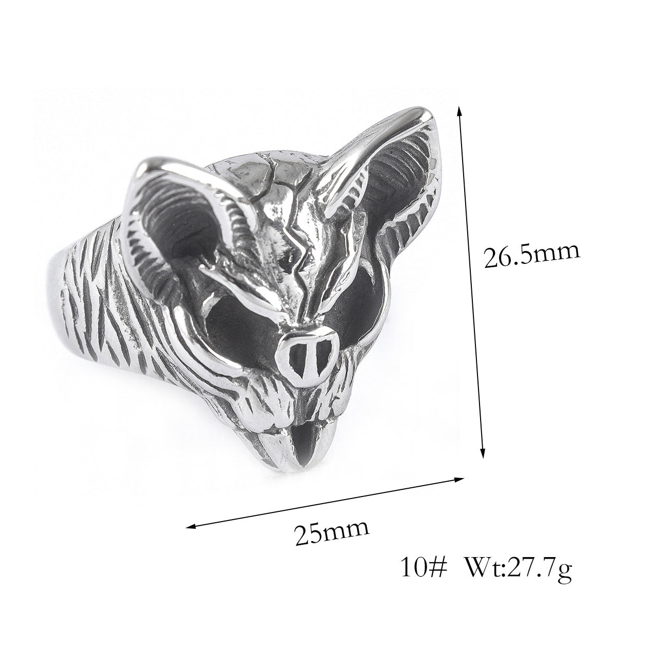 Skull Cat Stainless Steel Ring – Gothic Undead Animal Statement Ring