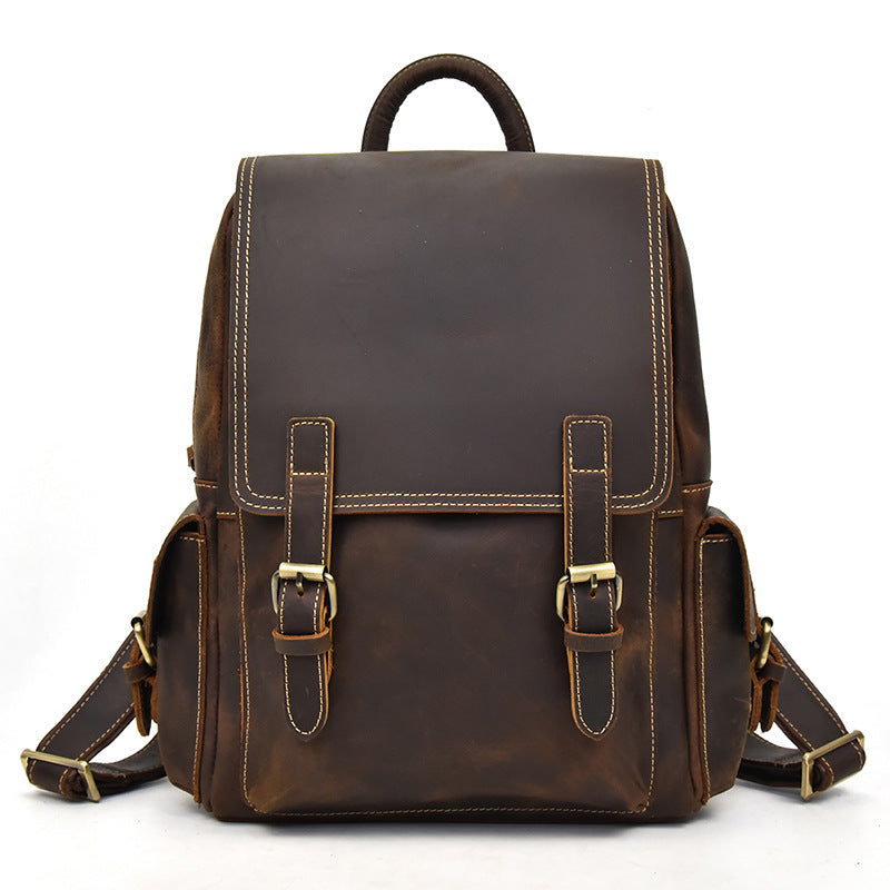 Vintage Genuine Leather Men’s Travel Backpack 15” Laptop Daypack Large Leather Rucksack