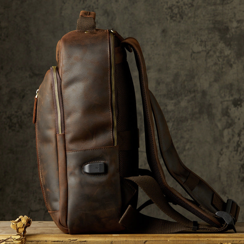 Handmade Retro Crazy Horse Leather Backpack for Men – Vintage Travel & Laptop Rucksack