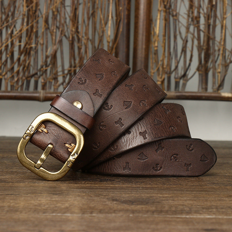 Men’s Korean-Style Patterned Leather Belt – Casual Fashion Waist Belt