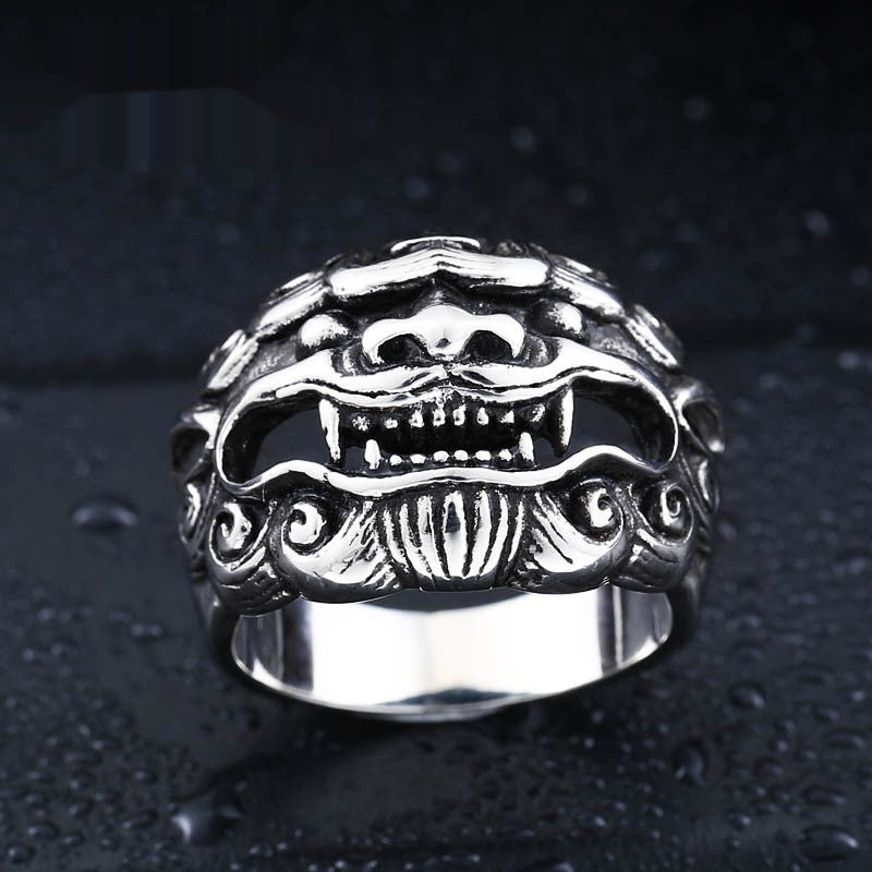 Men’s Titanium Steel Kirin Amulet Ring – Chinese Style Punk Statement Ring
