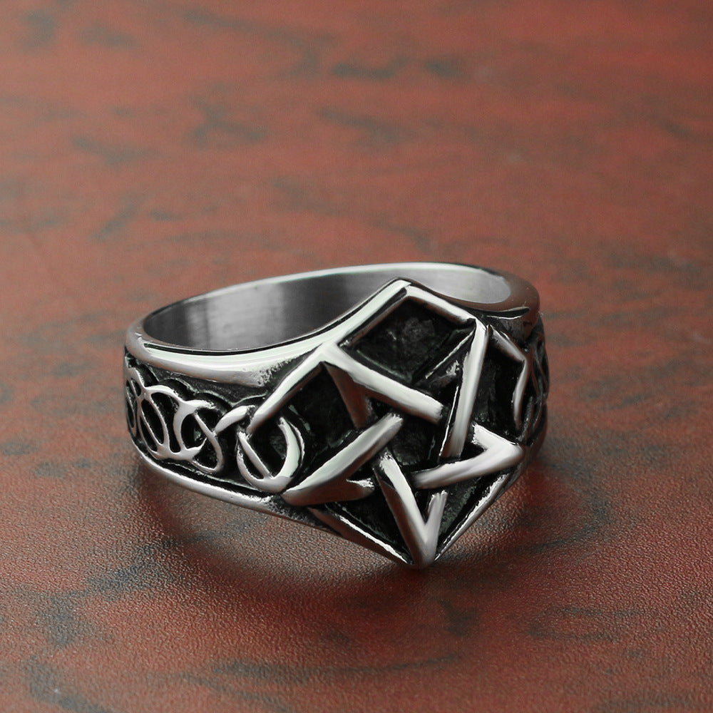 Men’s Viking Star Ring – Norse Mythology Stainless Steel Punk Biker Ring