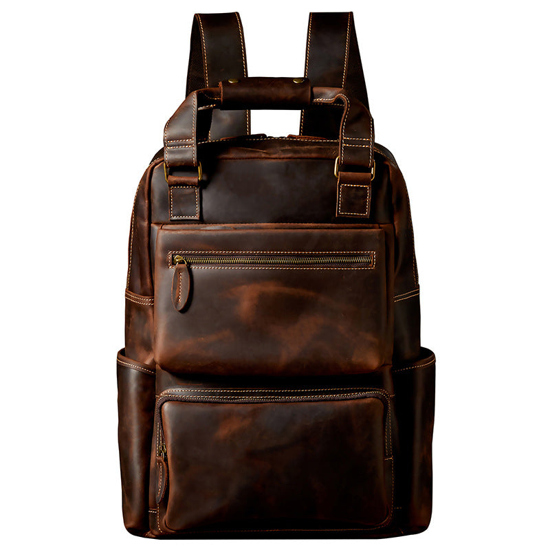 Handmade Retro Crazy Horse Leather Oversized Backpack for Men
