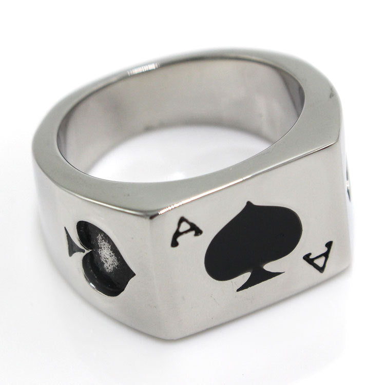 Ace of Spades Stainless Steel Ring for Men – Gothic Poker Biker Statement Band