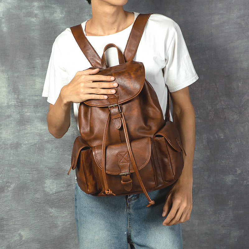 Genuine Leather Retro Backpack – Casual Soft Leather Hiking Bag