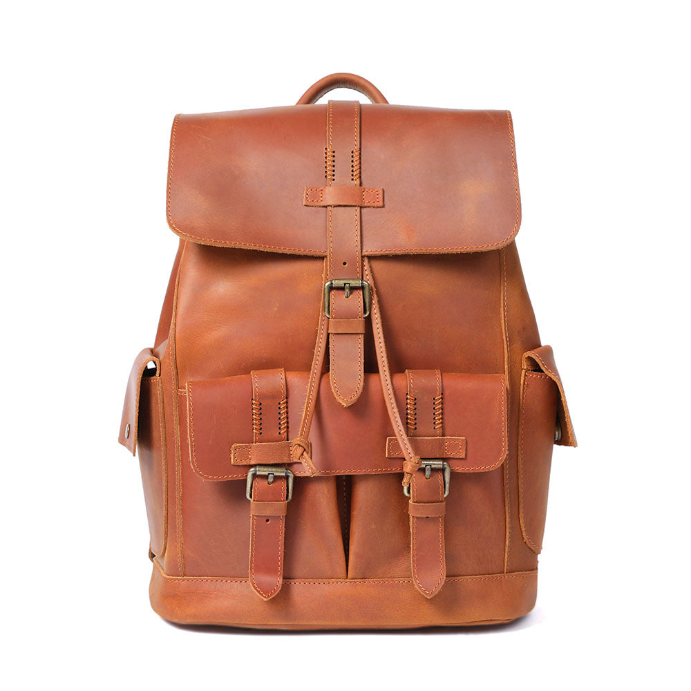 Men’s Vintage Genuine Leather Backpack – Top Grain Cowhide Crazy Horse Travel Bag