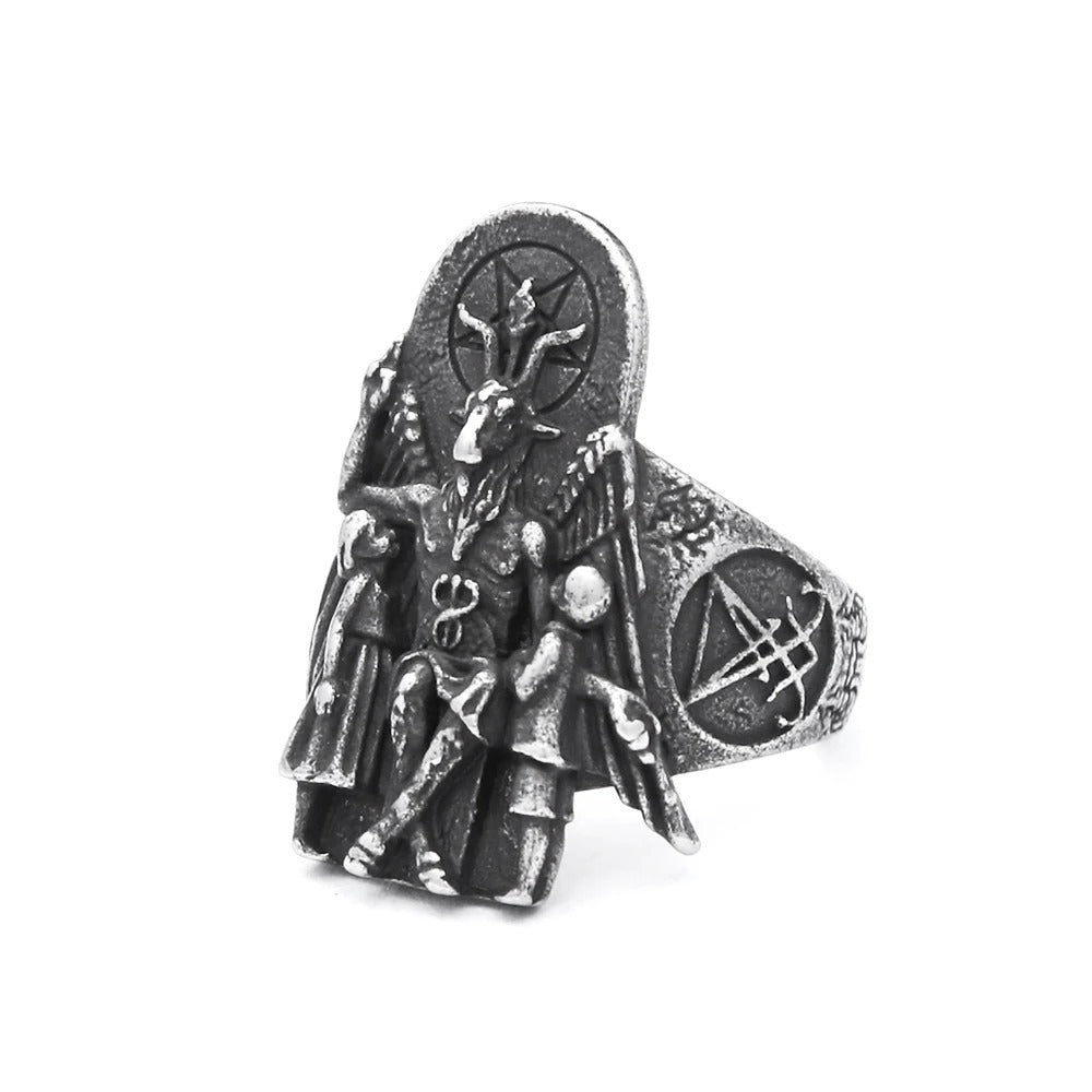 Men's Vintage Gothic Occult Signet Ring – Dark Punk Stainless Steel Statement Band