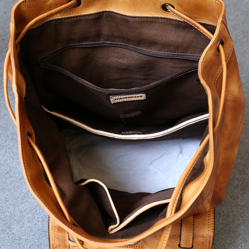 Men’s Genuine Leather Laptop Backpack – First-Layer Cowhide Large Capacity Travel Bag
