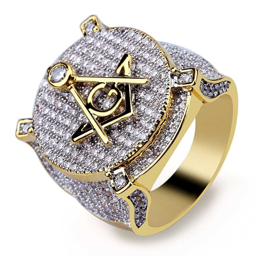 Men’s Retro AG Masonic Letters Ring – Hip Hop Freemason Statement Band