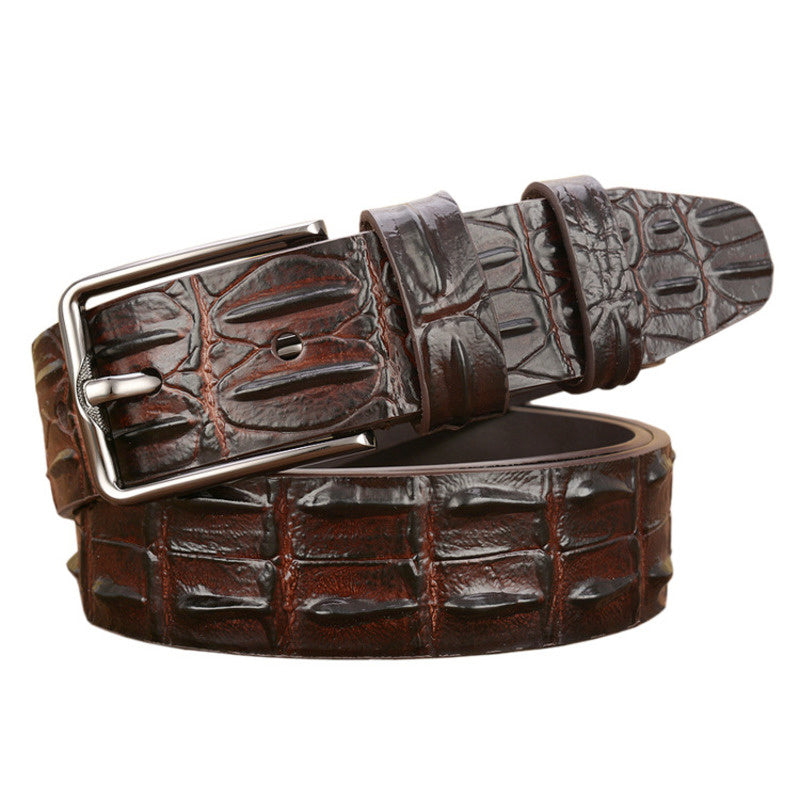 Men’s Handmade Cowhide Leather Belt – Retro Double-Prong Brass Buckle