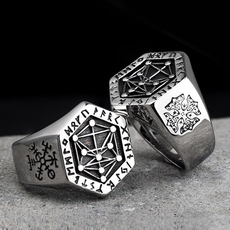 Kabbalah Tree of Life Signet Ring – Titanium Stainless Steel Viking Rune Ring