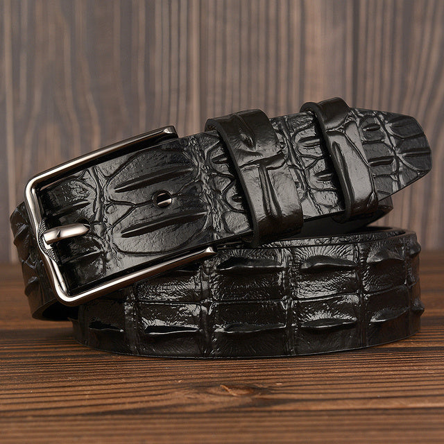 Men’s Handmade Cowhide Leather Belt – Retro Double-Prong Brass Buckle