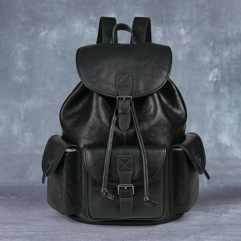 Genuine Leather Retro Backpack – Casual Soft Leather Hiking Bag