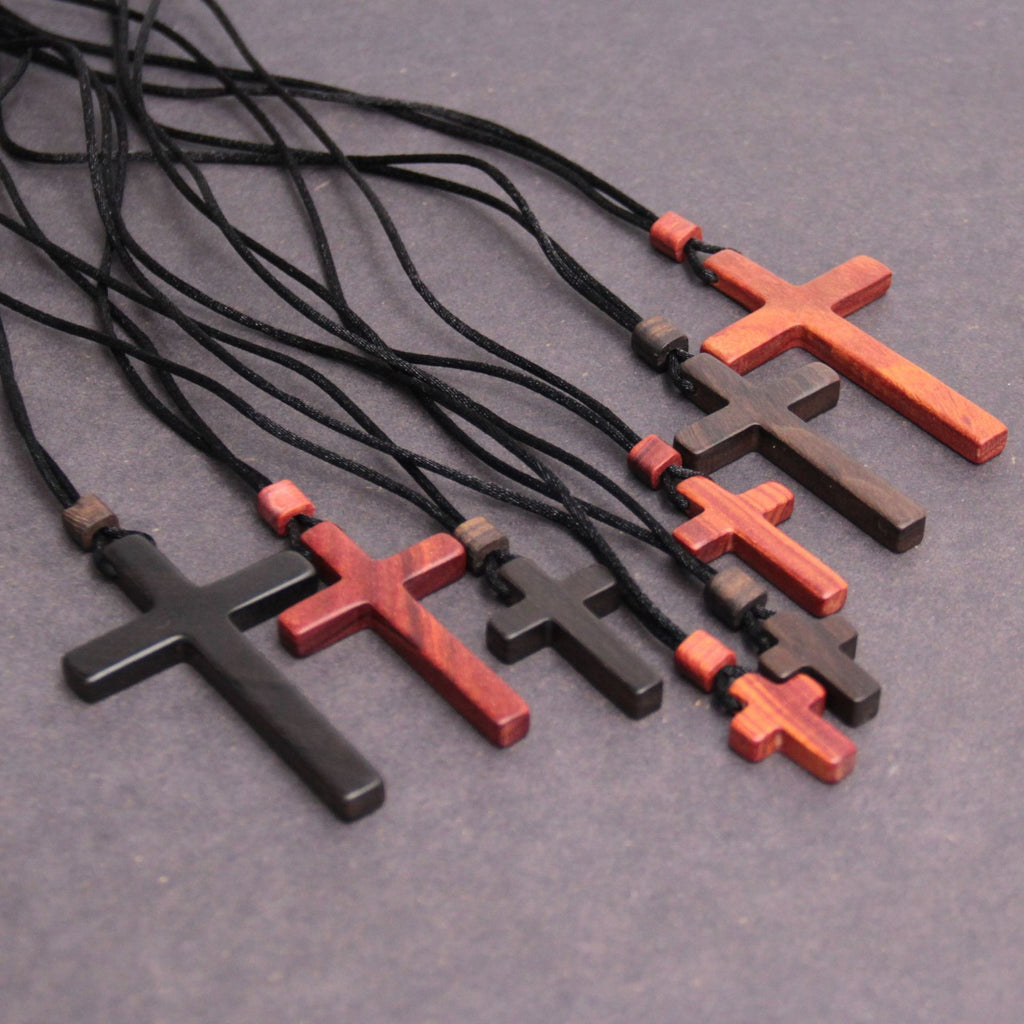 Solid Red Sandalwood Crucifix Cross Pendant Necklace Christian Jewellery Gift