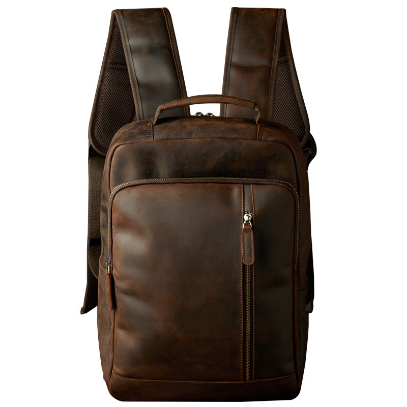 Handmade Retro Crazy Horse Leather Backpack for Men – Vintage Travel & Laptop Rucksack