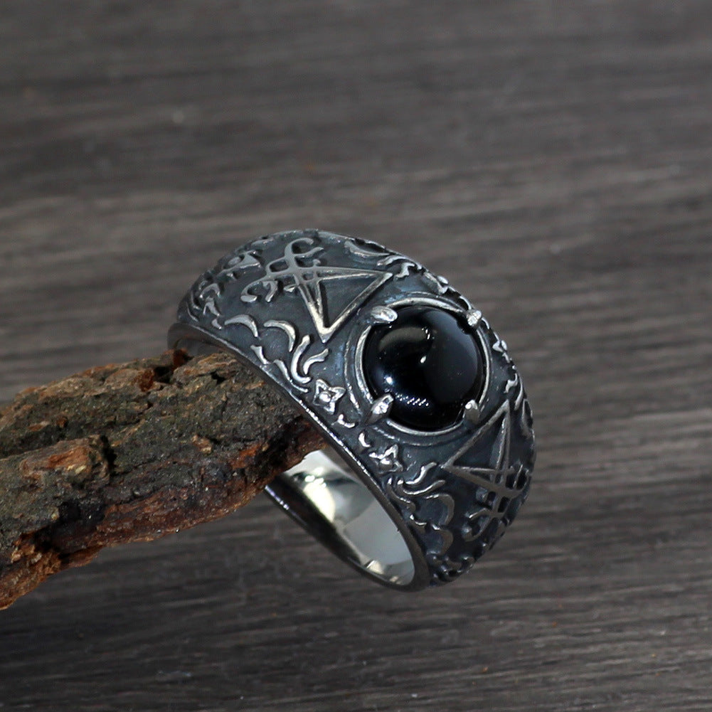 Lucifer Satan Signet Ring – Gothic Devil Baphomet Punk Stainless Steel Ring for Men