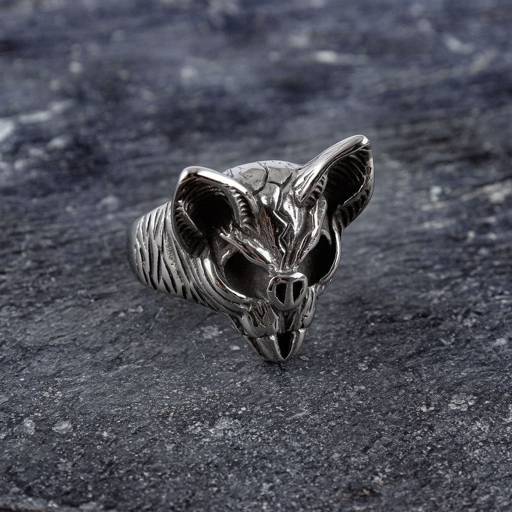 Skull Cat Stainless Steel Ring – Gothic Undead Animal Statement Ring