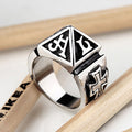 Men’s Gothic Sanskrit Pyramid Ring – Stainless Steel Cross Hip Hop Rock Statement Band