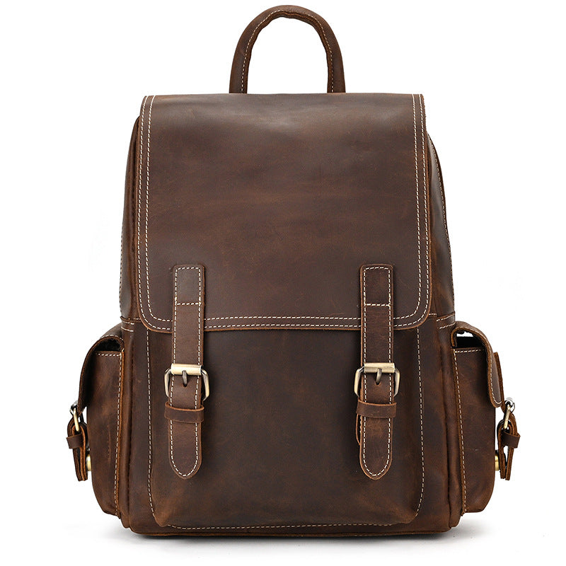 Vintage Genuine Leather Men’s Travel Backpack 15” Laptop Daypack Large Leather Rucksack