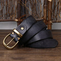 Vintage Distressed Cowhide Leather Belt – Men’s Classic Pin Buckle Be